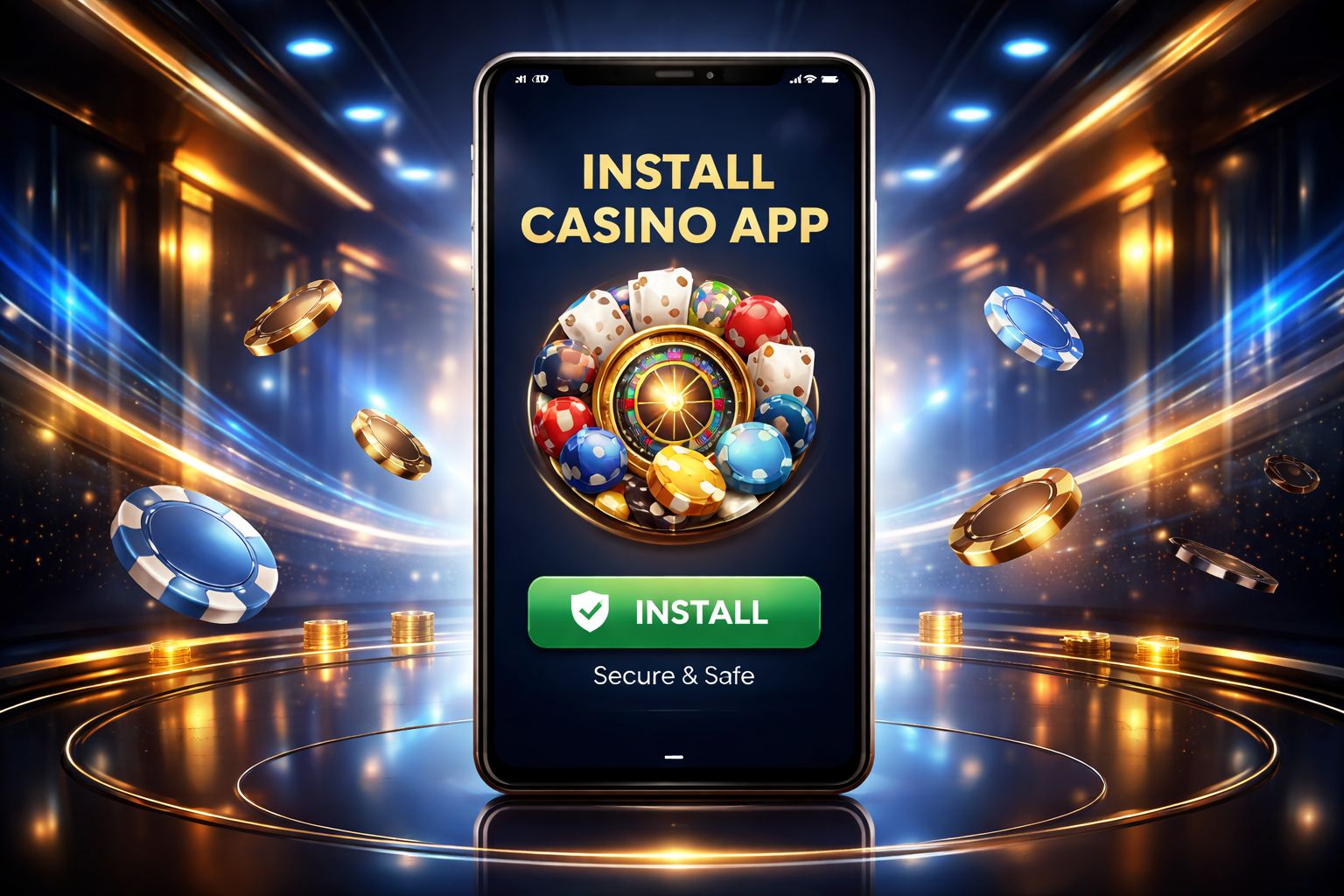 Usuario instalando el APK CashWin77 en un teléfono Android en un entorno moderno y elegante con una atmósfera digital segura.